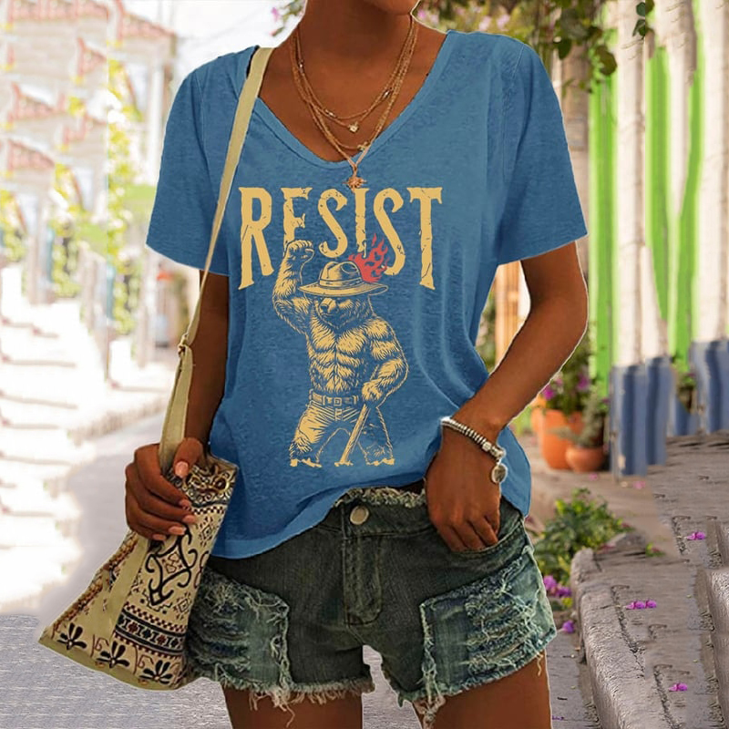 Women's Support National Parks Print V Neck Casual T-shirt