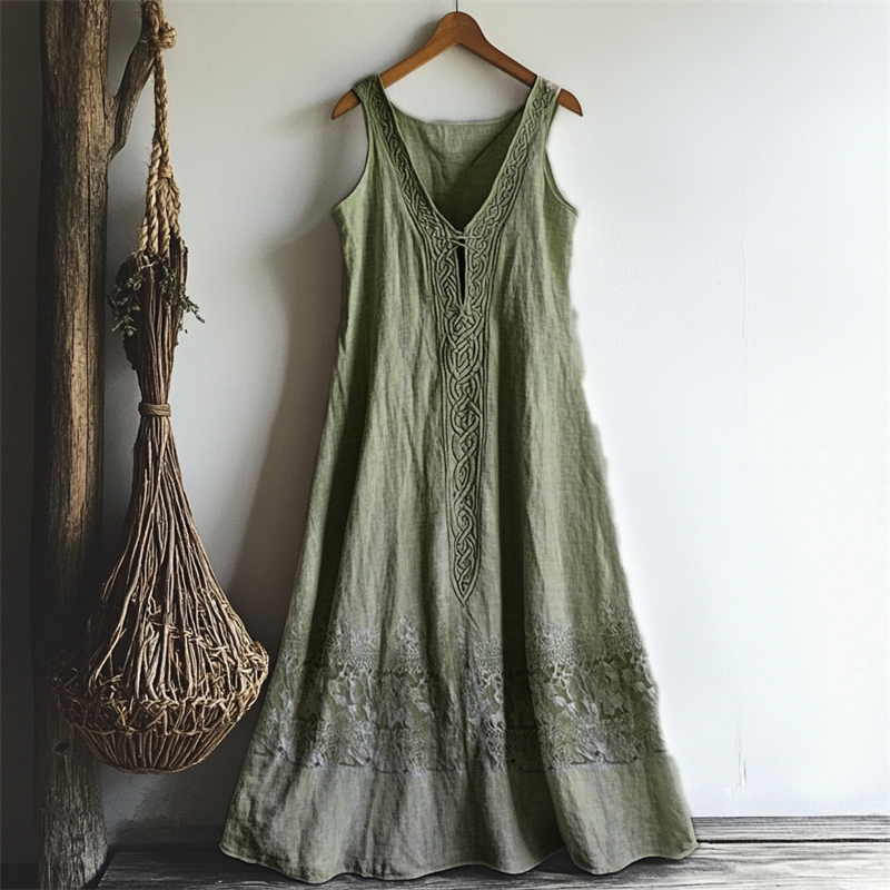 Vintage Celtic Knot Lace Patchwork Linen Tank Dress Vintage Celtic Knot Lace Patchwork Linen Tank Dress