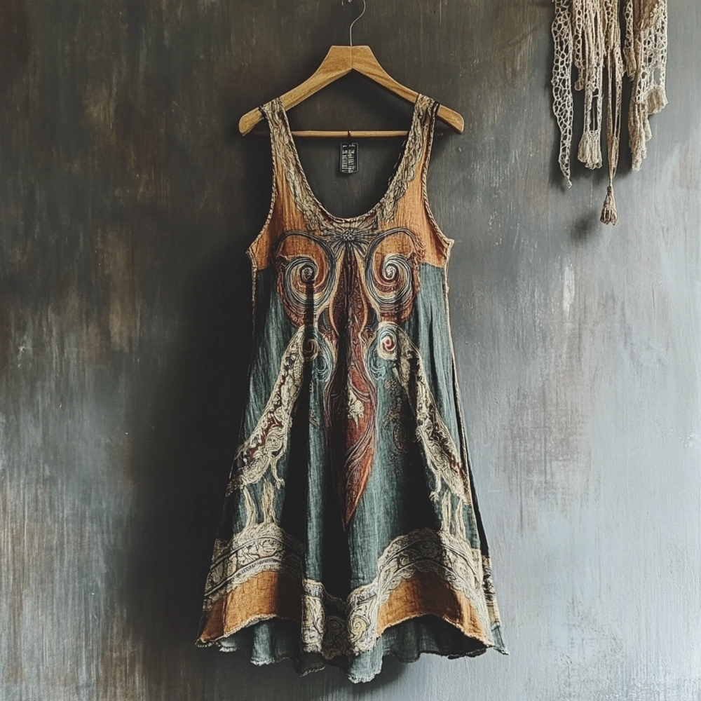 Viking Vintage Totem Women's Linen Tank Dress Viking Vintage Totem Women's Linen Tank Dress