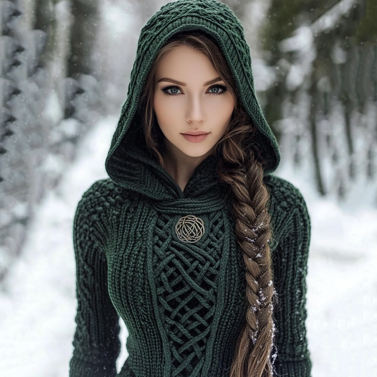 Women's Viking Style Knitted Cozy Hooded Sweater