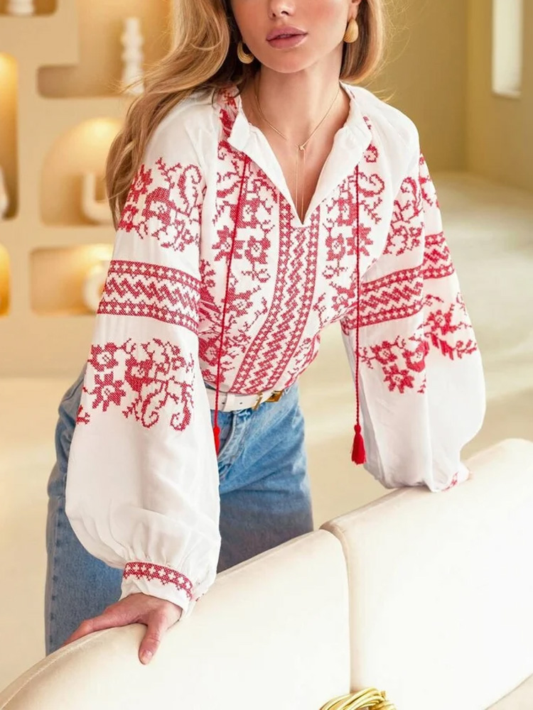 Women's Casual Ukrainian Ethnic Embroidered Long Sleeve Shirt