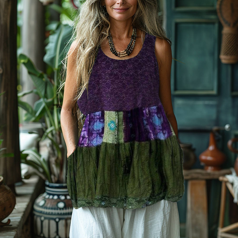 Vintage Geometric Floral Lace Art Women's Linen Tank Top Vintage Geometric Floral Lace Art Women's Linen Tank Top