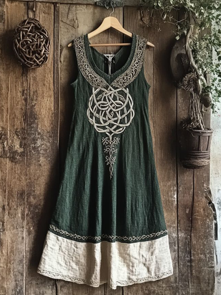 Vintage Viking Tree Of Life Art Linen V-neck Dre Ss