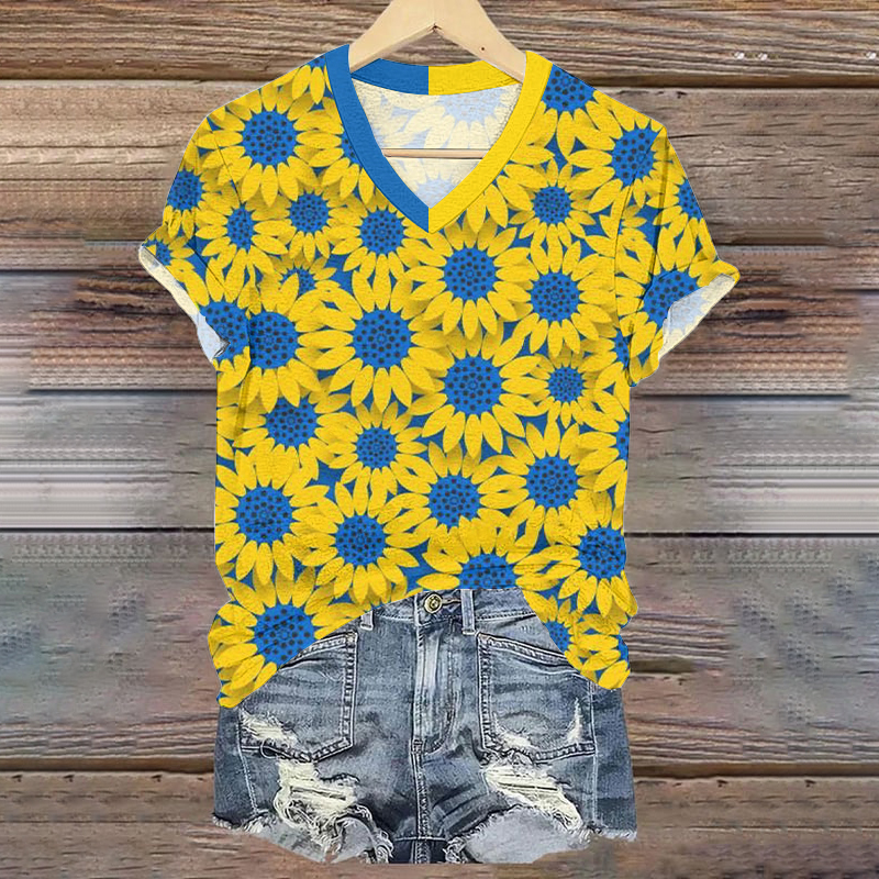 Women's Stand With Ukraine Sunflower V-neck T-shirt Women's Stand With Ukraine Sunflower V-neck T-shirt