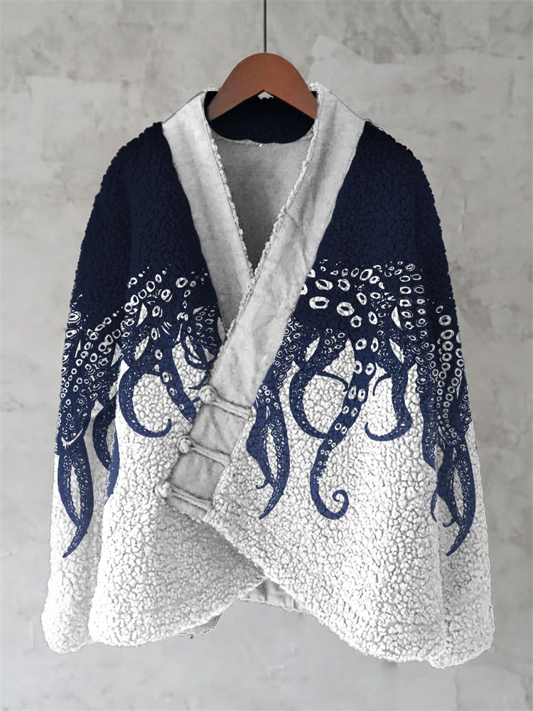 Vintage Japanese Ocean Octopus Print Cardigan