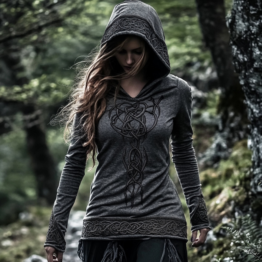 Women's Viking Jacquard Celtic Knot Art Hooded Women's Viking Jacquard Celtic Knot Art Hooded