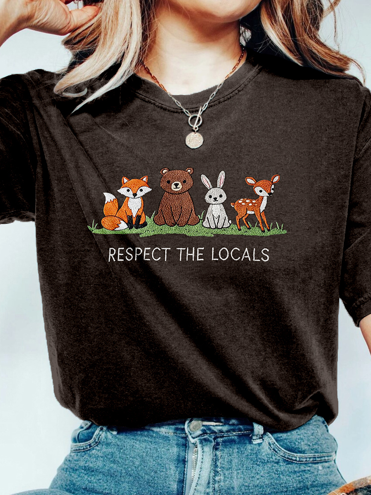 Respect The Locals Forest Animal Embroidered Cozy T Shirt Respect The Locals Forest Animal Embroidered Cozy T Shirt