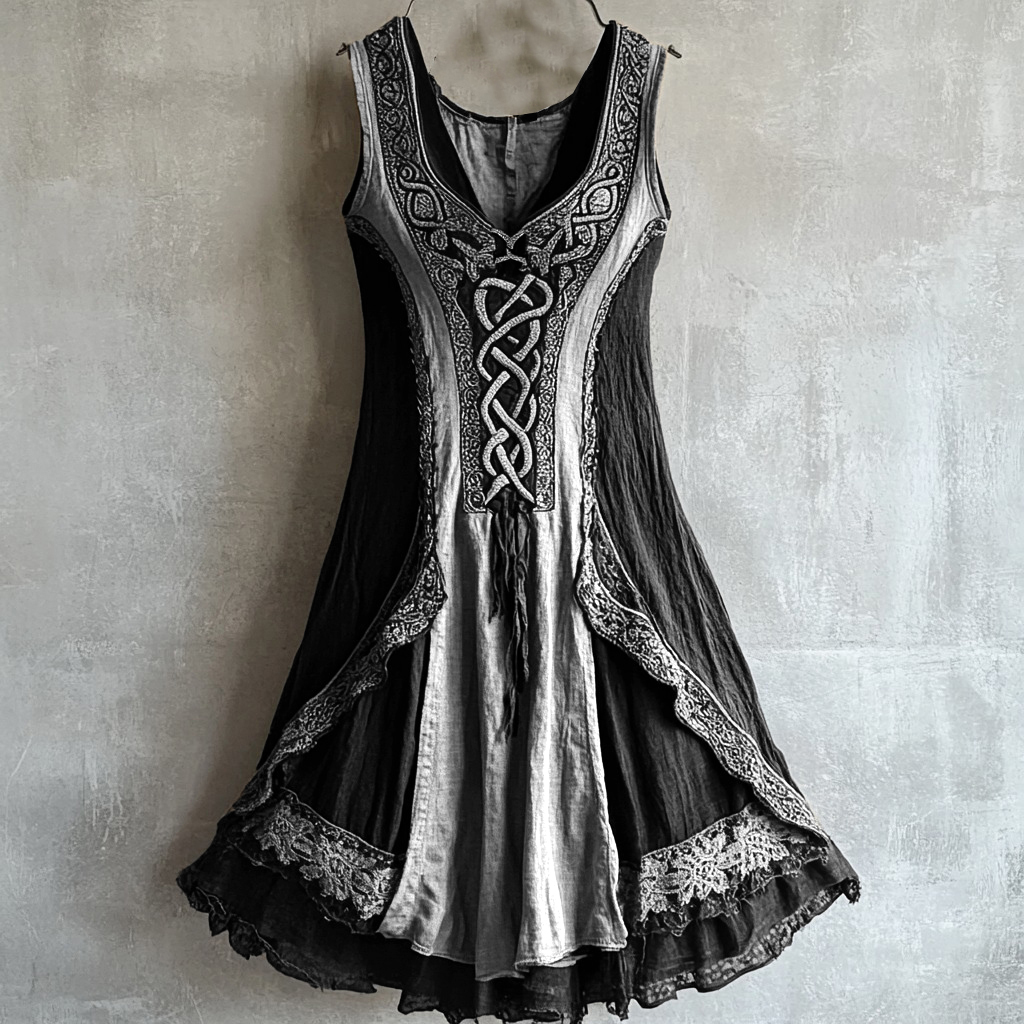 Viking Tribal Celtic Knot Lace Art Linen Tank Dress Viking Tribal Celtic Knot Lace Art Linen Tank Dress