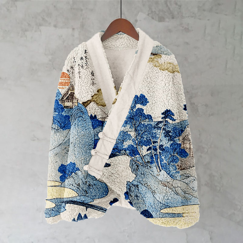 An Evening View Of Fuji Art Fleece Kimono Cardigan An Evening View Of Fuji Art Fleece Kimono Cardigan