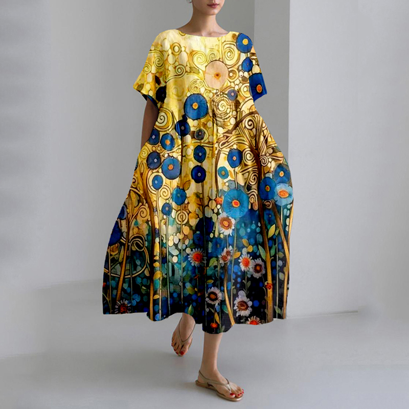 Ukraine Floral Art Painting Linen Blend Maxi Dress Ukraine Floral Art Painting Linen Blend Maxi Dress