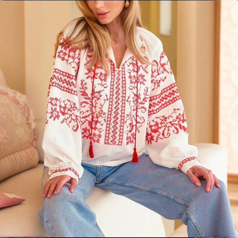 Women's Casual Ukrainian Ethnic Embroidered Long Sleeve Shirt