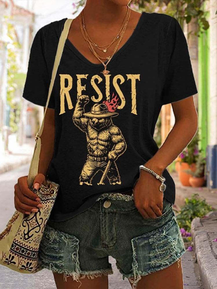 Women's Support National Parks Print V Neck Casual T-shirt