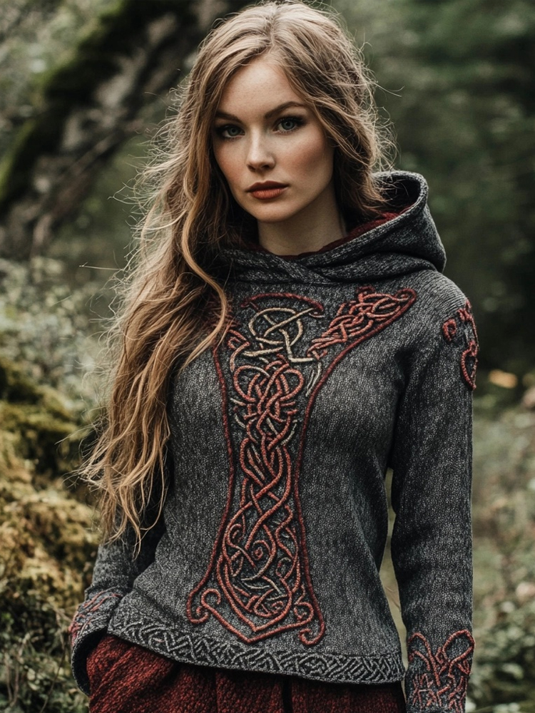 Vintage Viking Vegvisir Celtic Jacquard Cozy Hooded Sweater