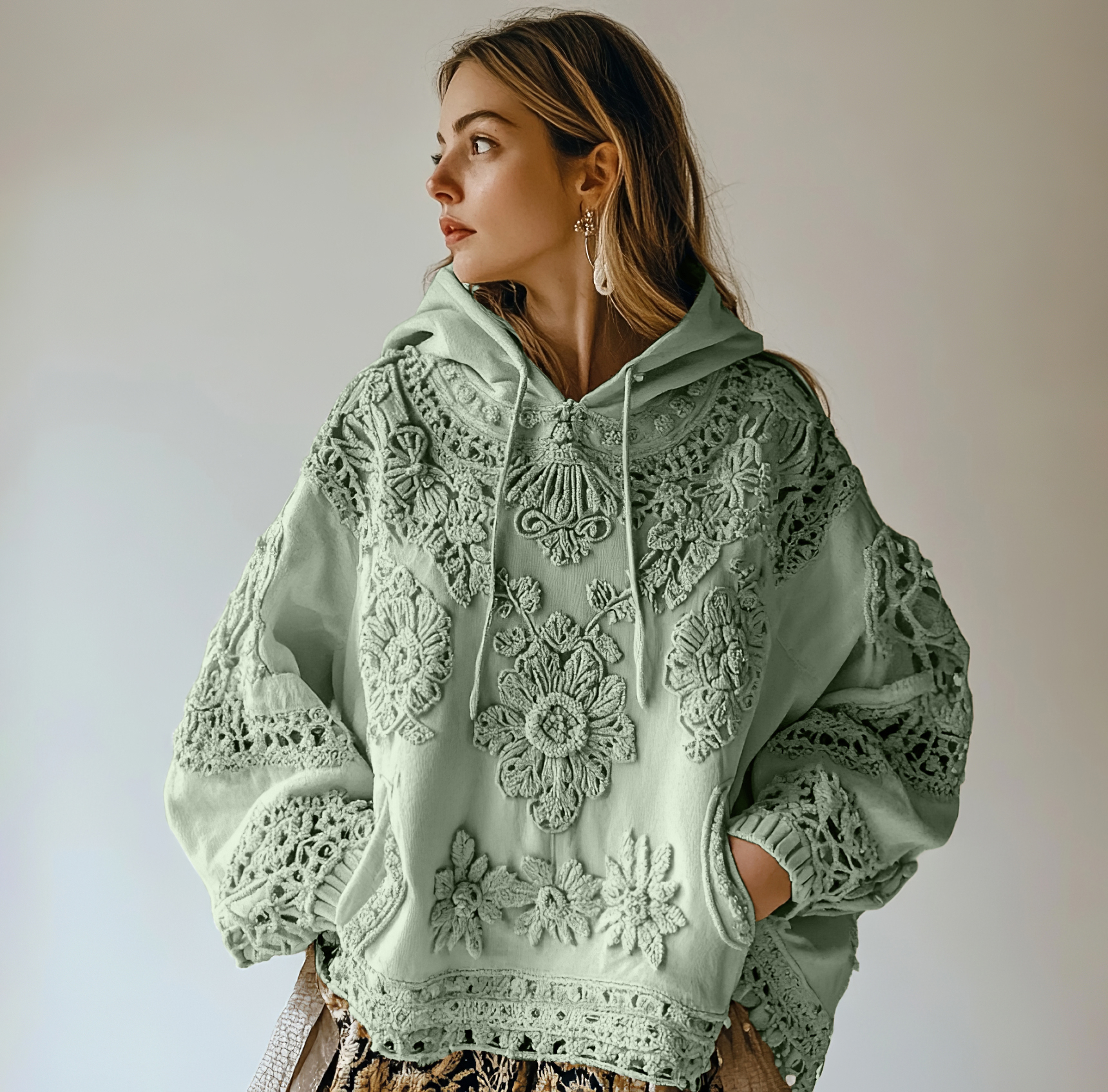 Women's Floral Embroidery Art Casual Cozy Hoodie Women's Floral Embroidery Art Casual Cozy Hoodie