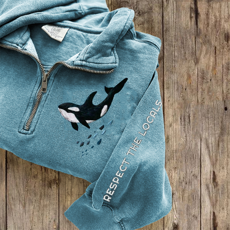 Respect The Locals Killer Whale Embroidered Zip Up Sweatshirt Respect The Locals Killer Whale Embroidered Zip Up Sweatshirt