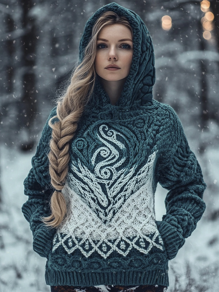 Gradient Totem Pattern Women's Hooded Sweater