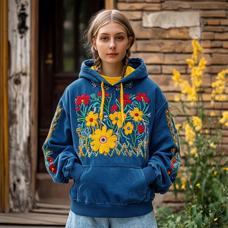 Ukrainian Floral Embroidered Vintage Cozy Hoodie Ukrainian Floral Embroidered Vintage Cozy Hoodie