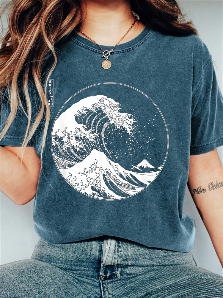 The Great Wave off Kanagawa Inspired Vintage Washed T Shirt The Great Wave off Kanagawa Inspired Vintage Washed T Shirt