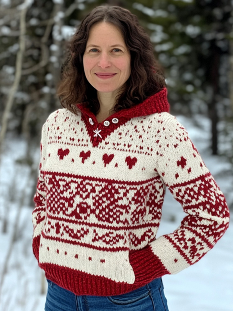 Women's Vintage Viking Valentine's Day Love Jacquard Hooded Sweater