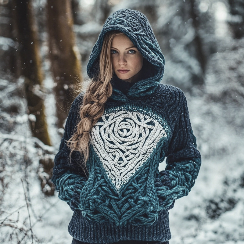 Viking Gradient Totem Pattern Women's Hooded Sweater Viking Gradient Totem Pattern Women's Hooded Sweater