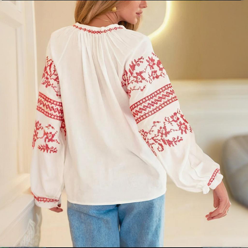 Women's Casual Ukrainian Ethnic Embroidered Long Sleeve Shirt