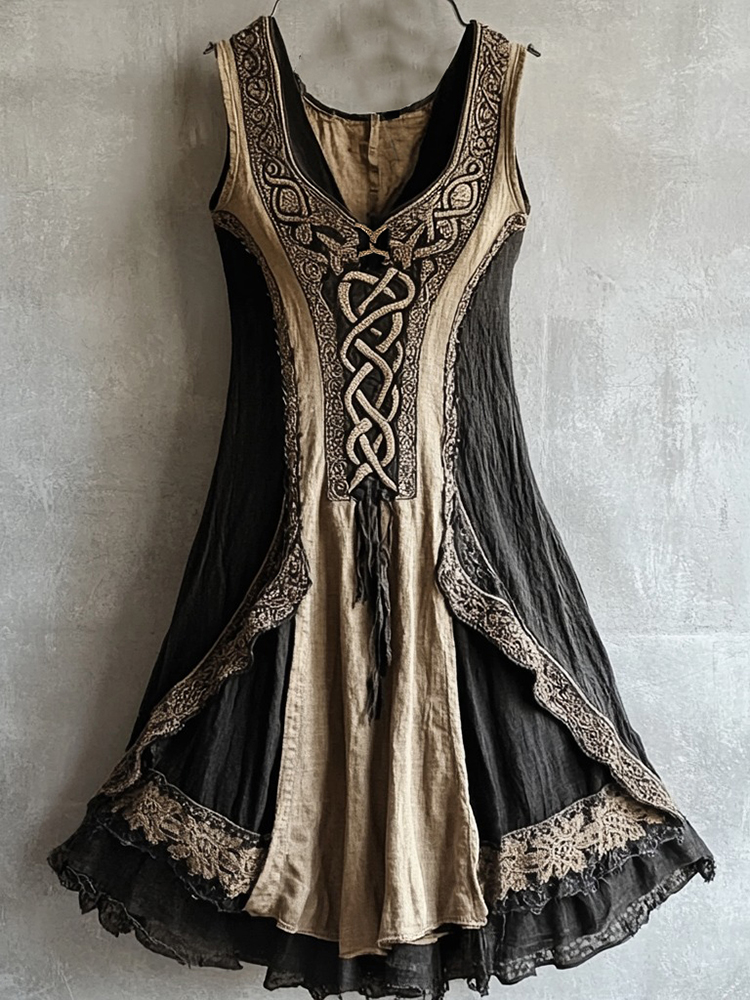 Viking Tribal Celtic Knot Lace Art Linen Tank Dress