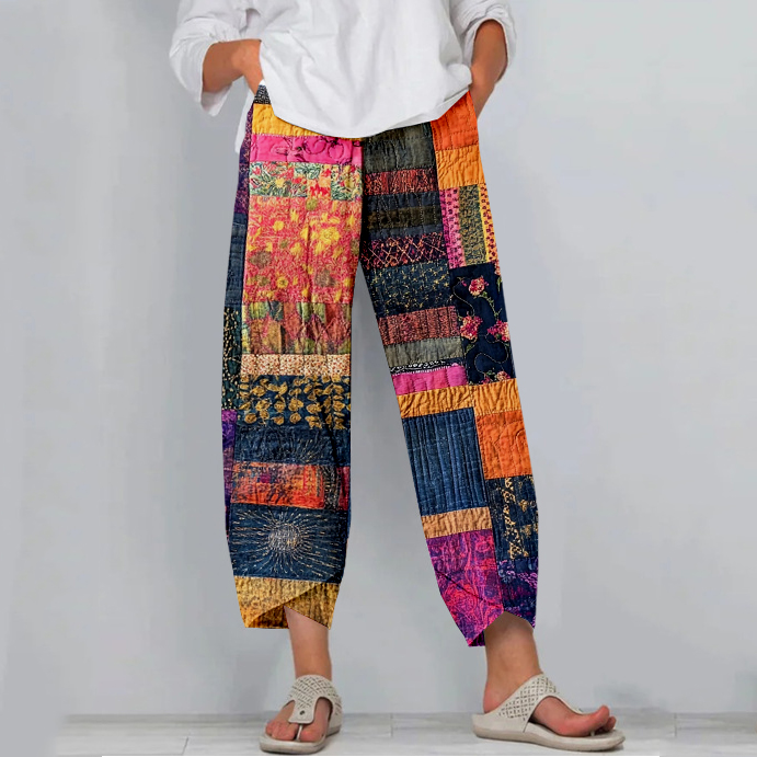 Colorful Boho Patchwork Cropped Casual Pants Colorful Boho Patchwork Cropped Casual Pants