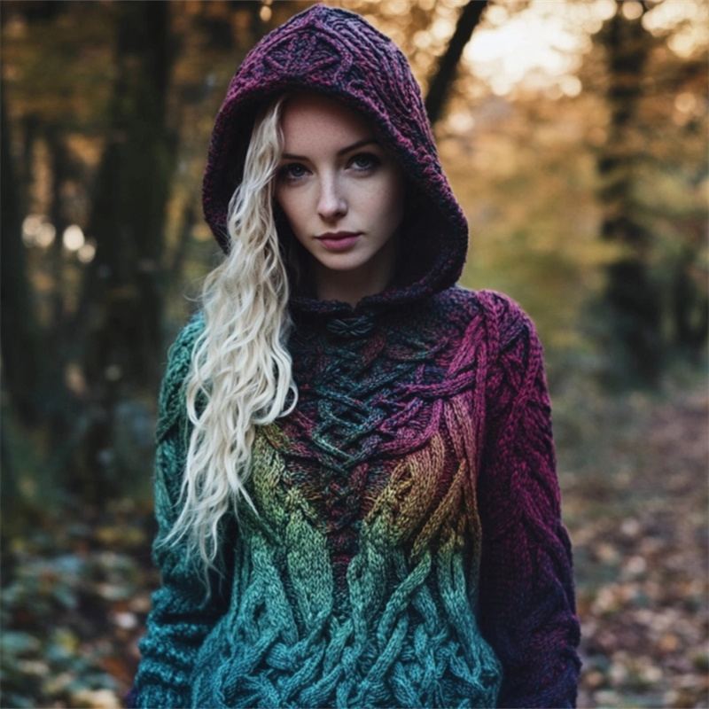 Mystical Gradient Celtic Vines Chunky Hooded Sweater Mystical Gradient Celtic Vines Chunky Hooded Sweater