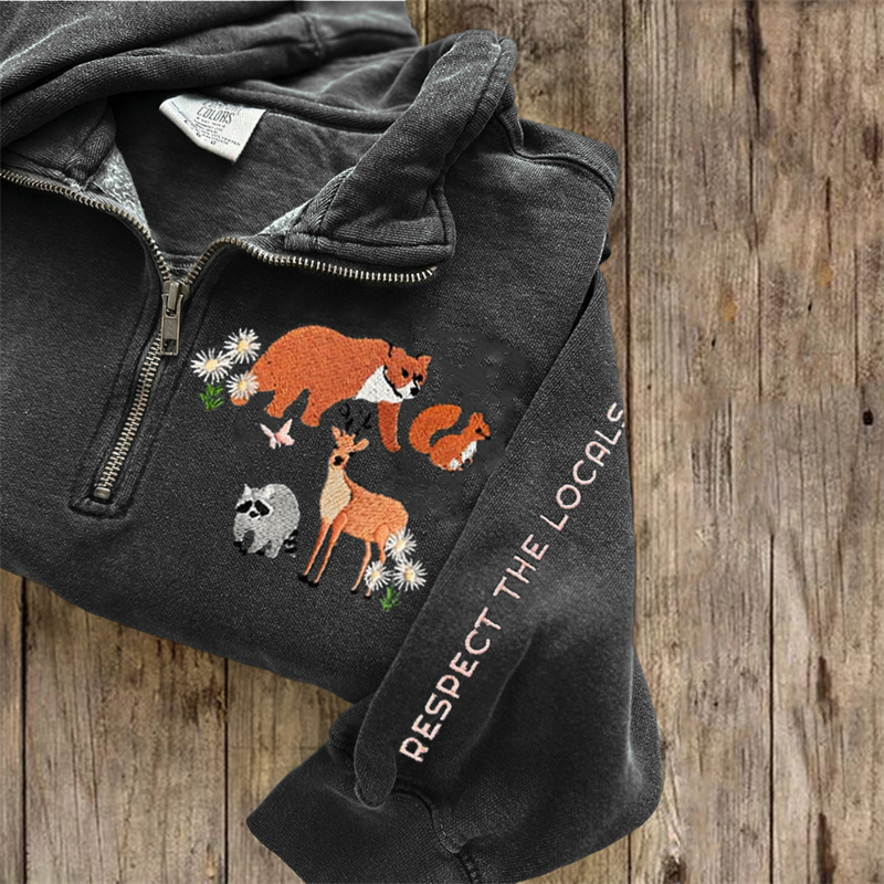 Respect The Locals Protect National Park Embroidered Zip Up Sweatshirt Respect The Locals Protect National Park Embroidered Zip Up Sweatshirt