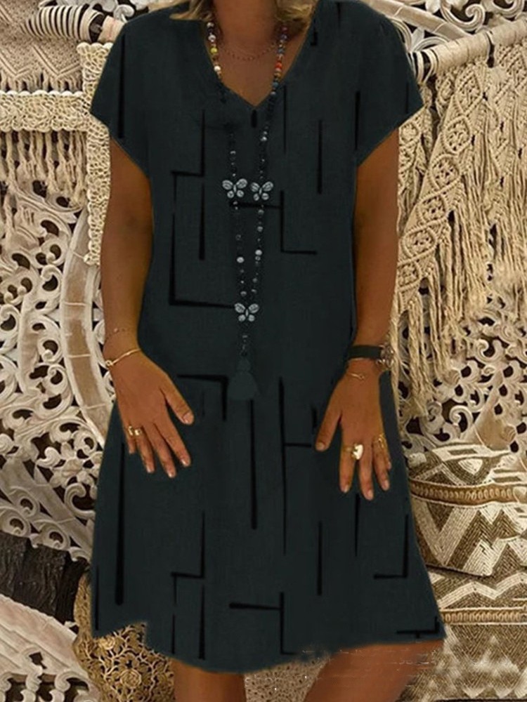 Geometric Pattern V Neck A Line Midi Dress Geometric Pattern V Neck A Line Midi Dress