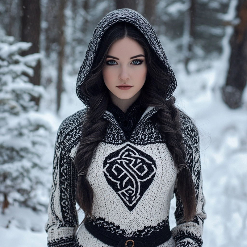 Women's Vintage Jacquard Comfort Knit Hooded Sweater Women's Vintage Jacquard Comfort Knit Hooded Sweater