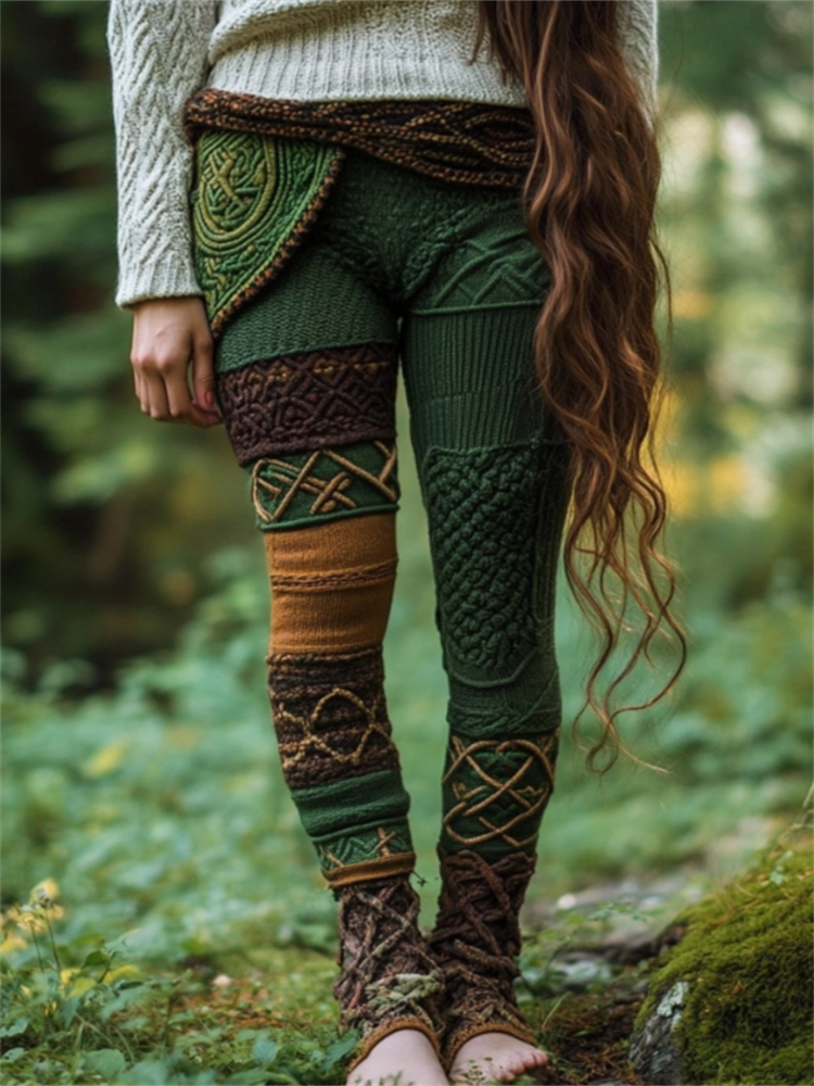 Vintage Celtic Chunky Patchwork Cozy Knit Leggings
