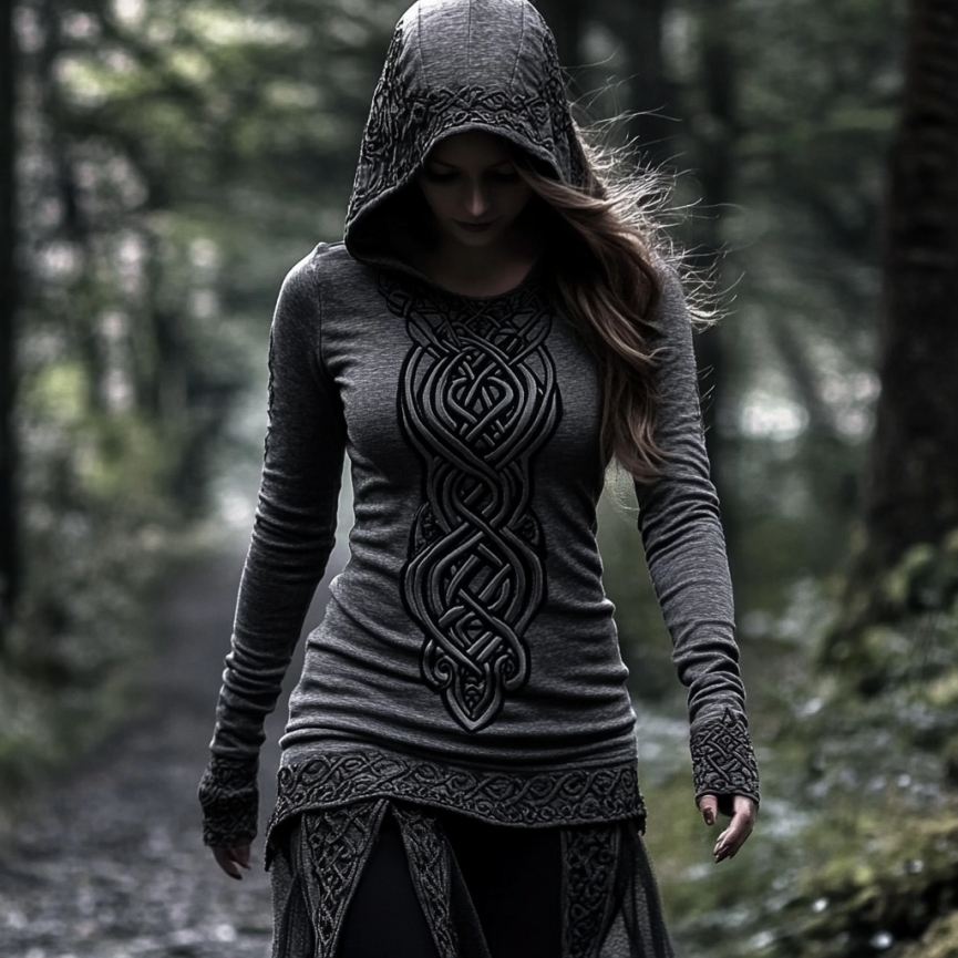Women's Viking Jacquard Celtic Knot Art Hooded Women's Viking Jacquard Celtic Knot Art Hooded