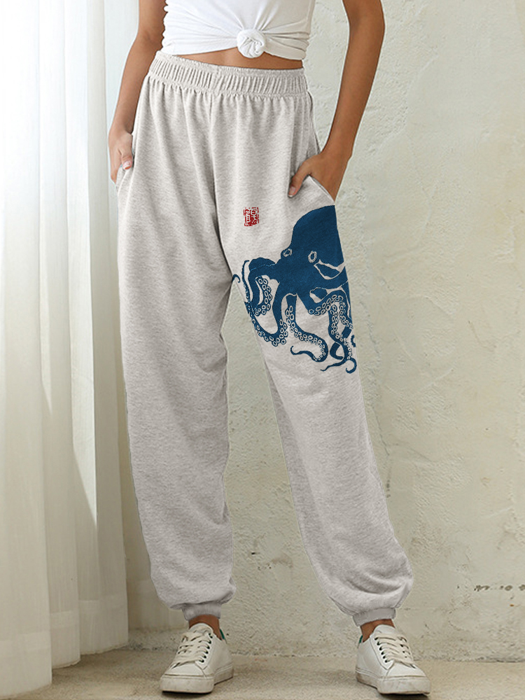 Octopus Japanese Lino Art Cozy Sweatpants Octopus Japanese Lino Art Cozy Sweatpants