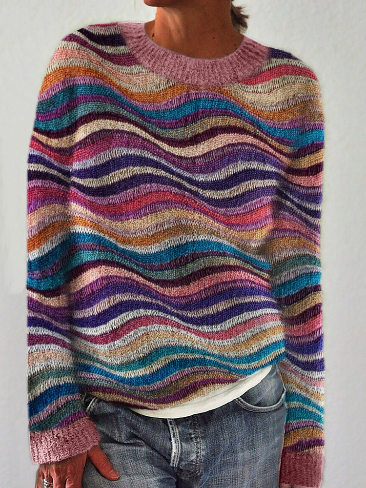 Colorful Sea Waves Knit Art Cozy Sweater