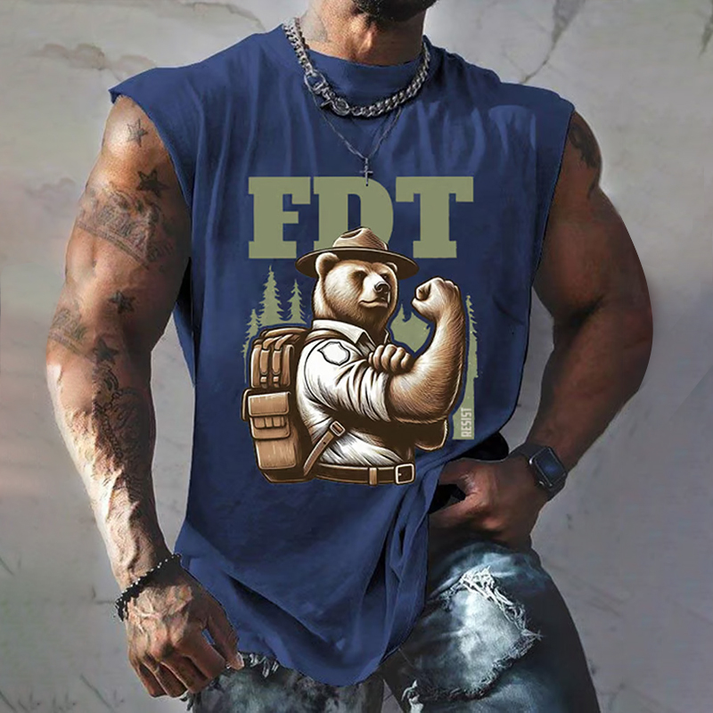 Men's Retro Support National Parks Fdt Resist Bear Print Sleeveless Tank Top