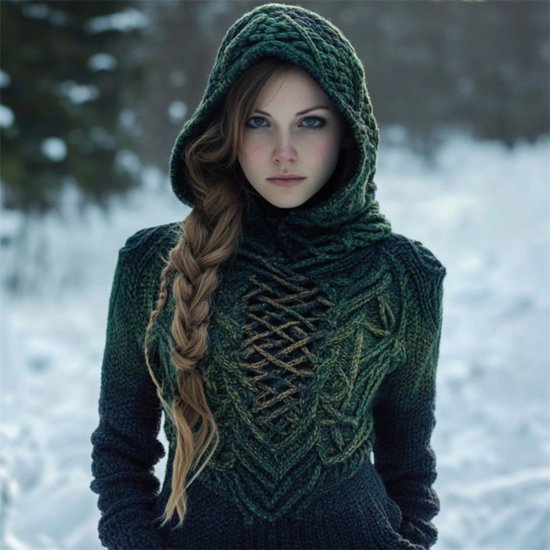 Vintage Celtic Forest Elf Gradient Cozy Hooded Sweater
