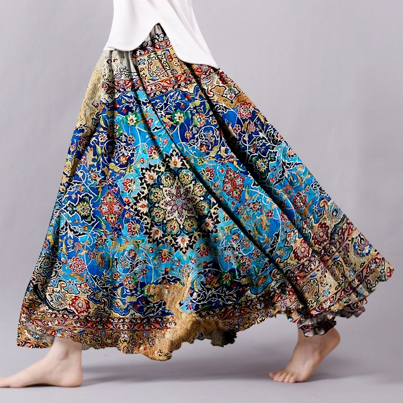 Vintage Bohemian Floral Geometric Patchwork Linen Skirt Vintage Bohemian Floral Geometric Patchwork Linen Skirt