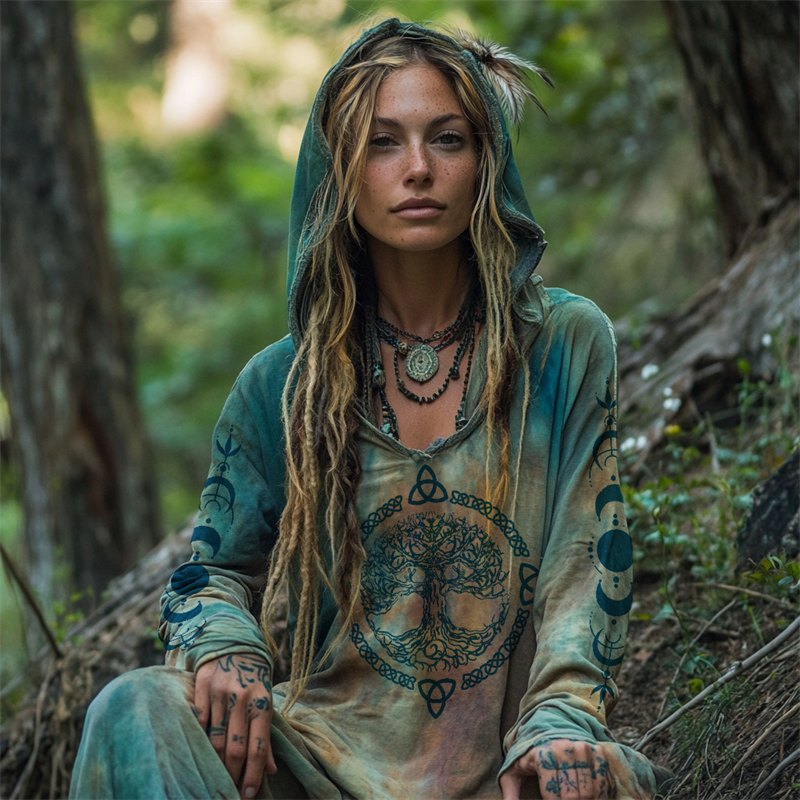 Tree Of Life Moon Phase Mystical Handmade Hoodie Tree Of Life Moon Phase Mystical Handmade Hoodie