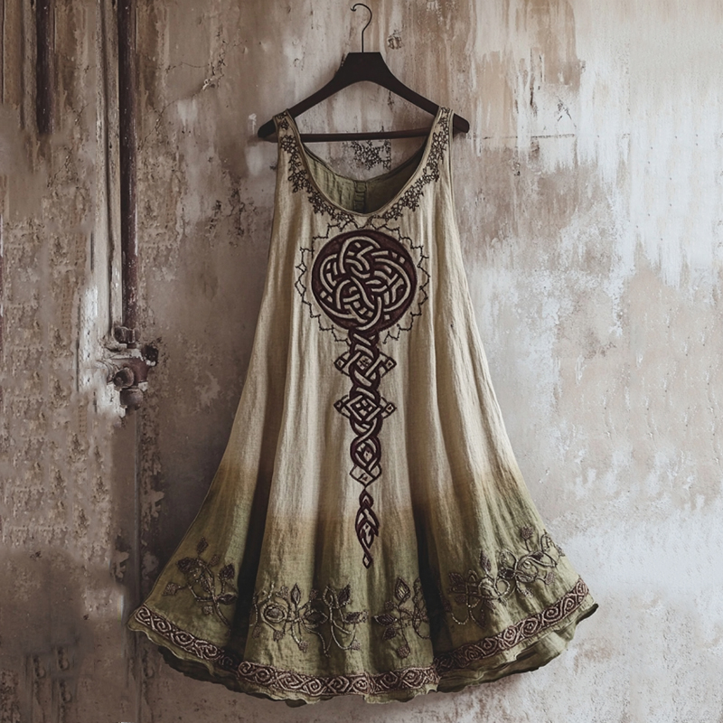 Vintage Viking Totem Gradient Linen Tank Dress Vintage Viking Totem Gradient Linen Tank Dress
