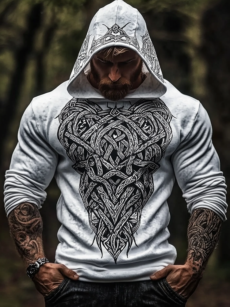 Men's Vintage Viking Art Cotton Blend Hoodie