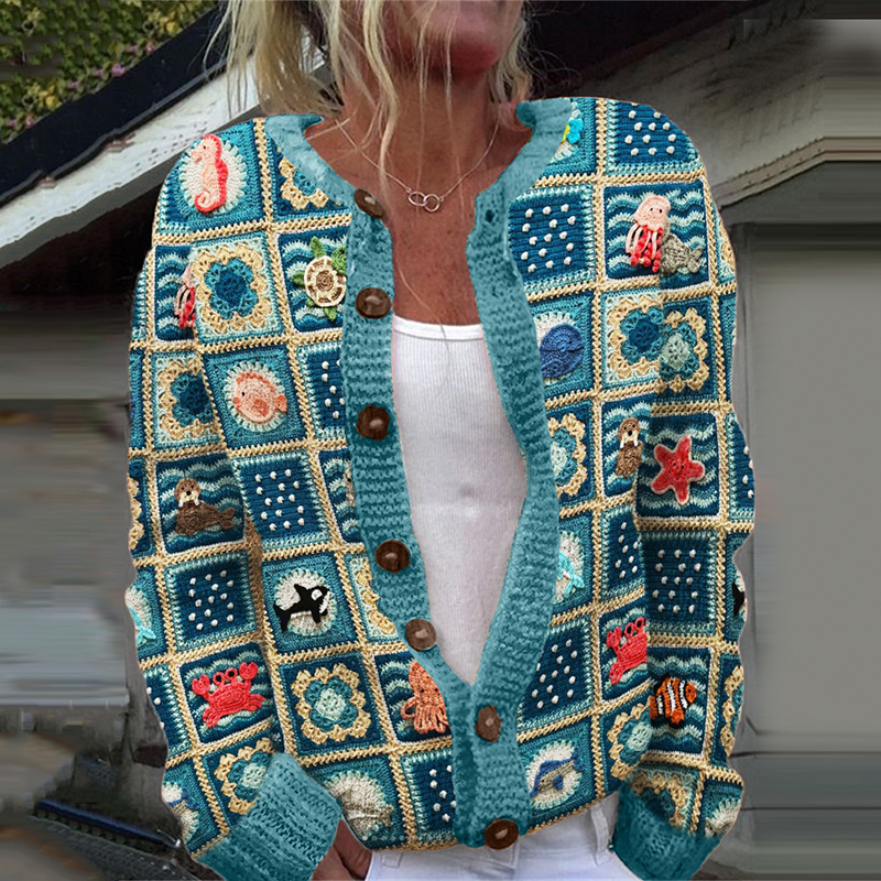 Sea Life Marine Crochet Cozy Knit Cardigan Sea Life Marine Crochet Cozy Knit Cardigan