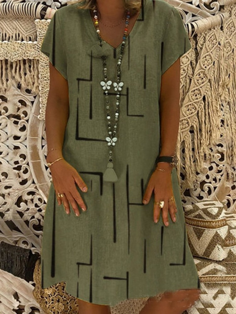 Geometric Pattern V Neck A Line Midi Dress Geometric Pattern V Neck A Line Midi Dress