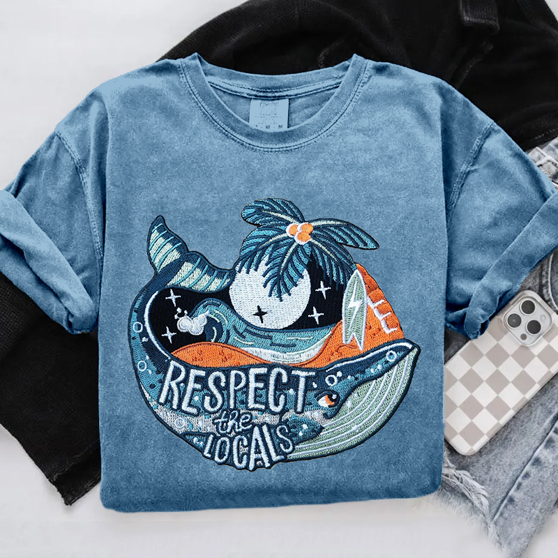 Respect The Locals Ocean Whale Embroidered Cozy T Shirt Respect The Locals Ocean Whale Embroidered Cozy T Shirt