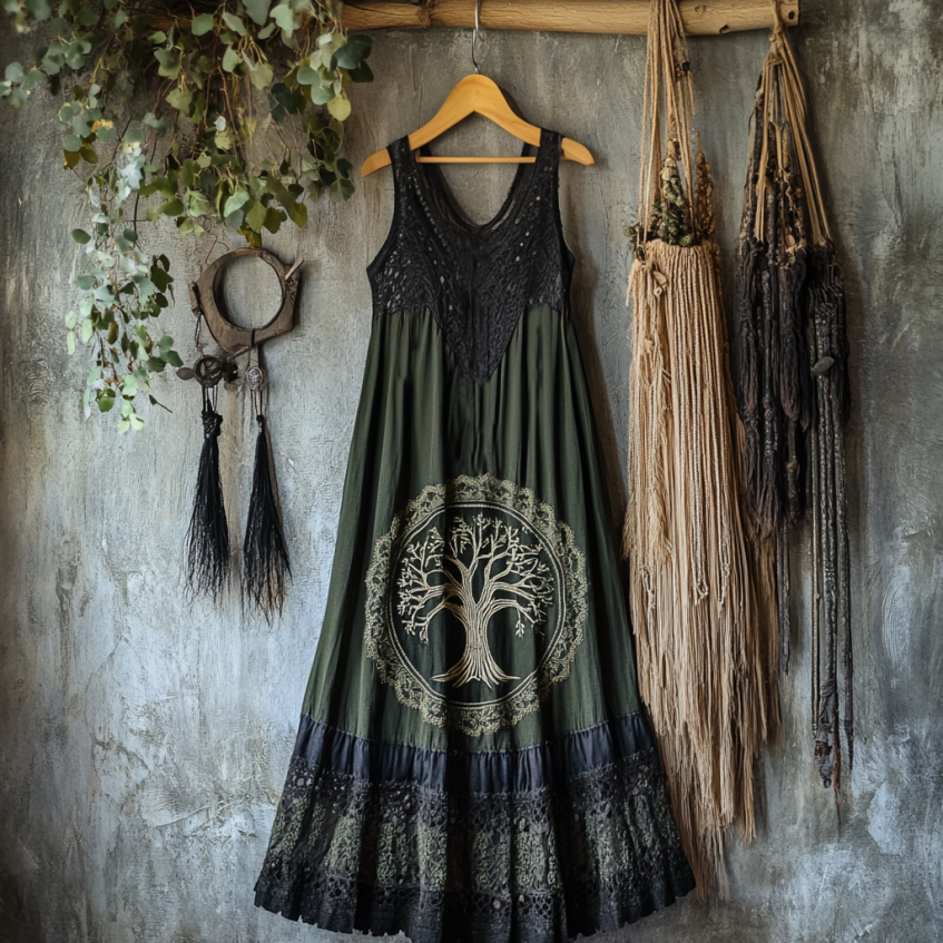 Vintage Tribal Celtic Knot Life Of Tree Lace Patchwork Art Linen Tank Dress Vintage Tribal Celtic Knot Life Of Tree Lace Patchwork Art Linen Tank Dress