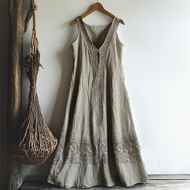 Vintage Celtic Knot Lace Patchwork Linen Tank Dress Vintage Celtic Knot Lace Patchwork Linen Tank Dress