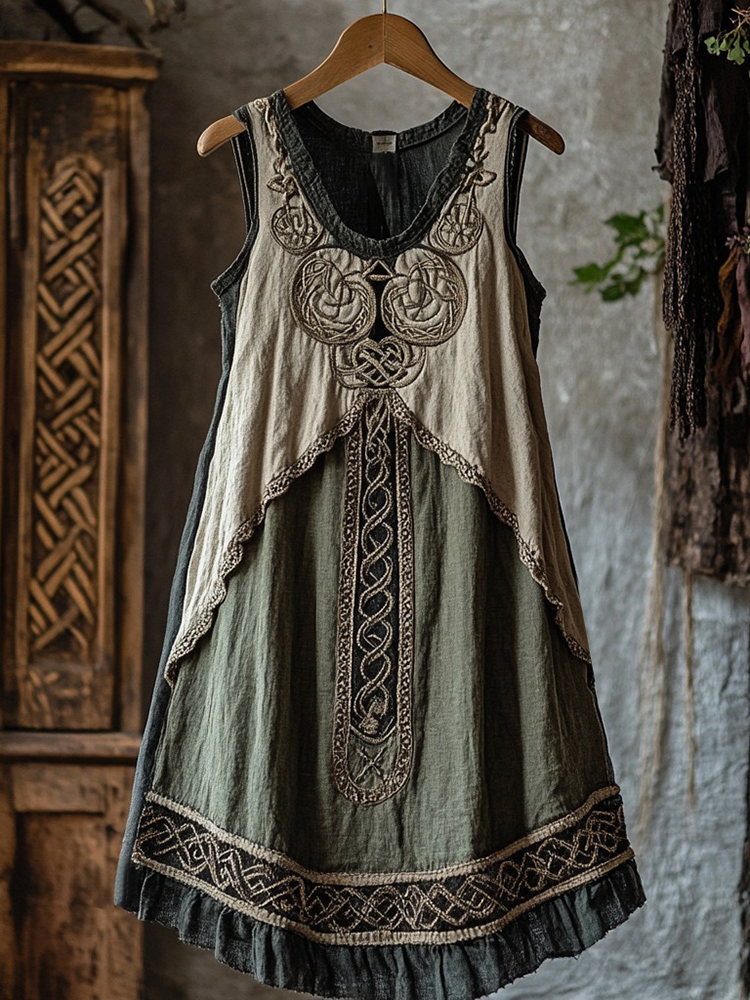 Tribal Viking Celtic Knot Lace Art Linen Tank Dress