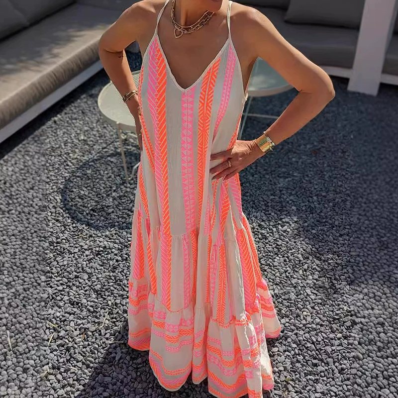 Vintage Geometric Color Block Bohemian Patchwork Sleeveless Colorful Dress Vintage Geometric Color Block Bohemian Patchwork Sleeveless Colorful Dress