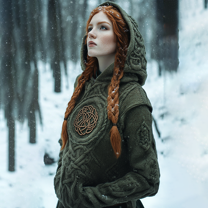 Women's Viking Tribal Celtic Chunky Knit Hooded Sweater Women's Viking Tribal Celtic Chunky Knit Hooded Sweater