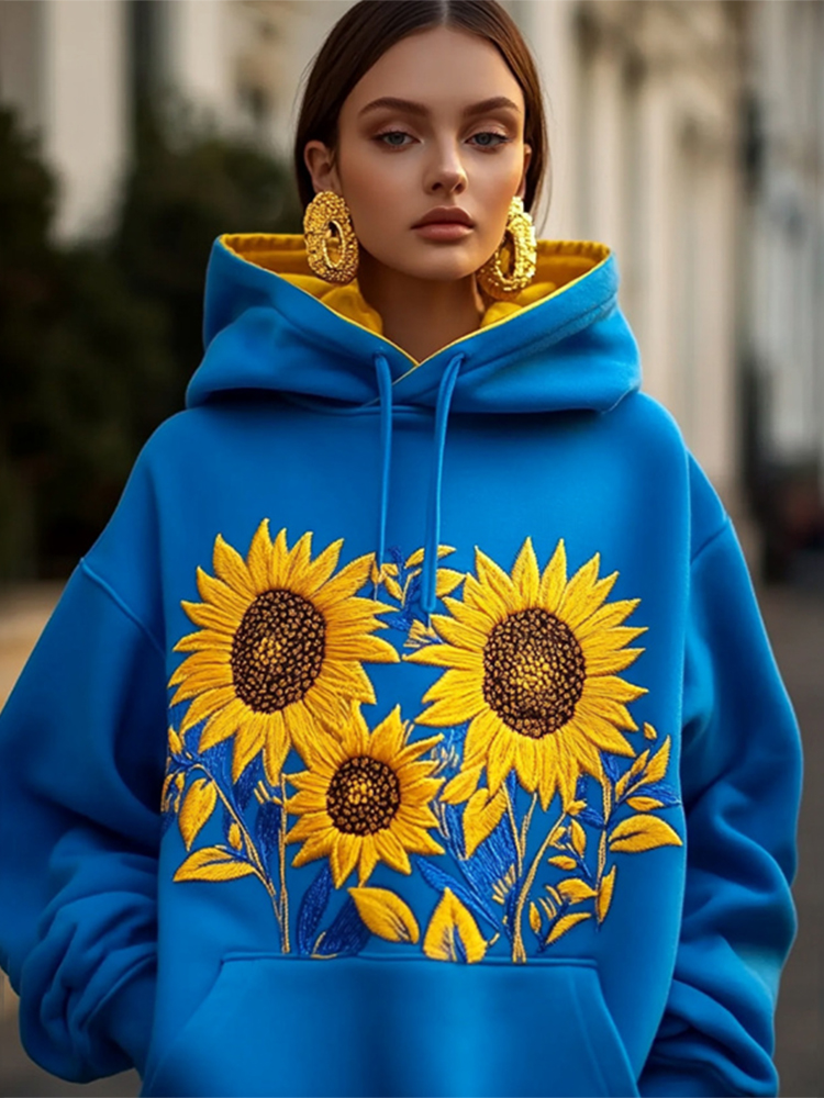 Vintage Ukraine Sunflower Casual Hoodie
